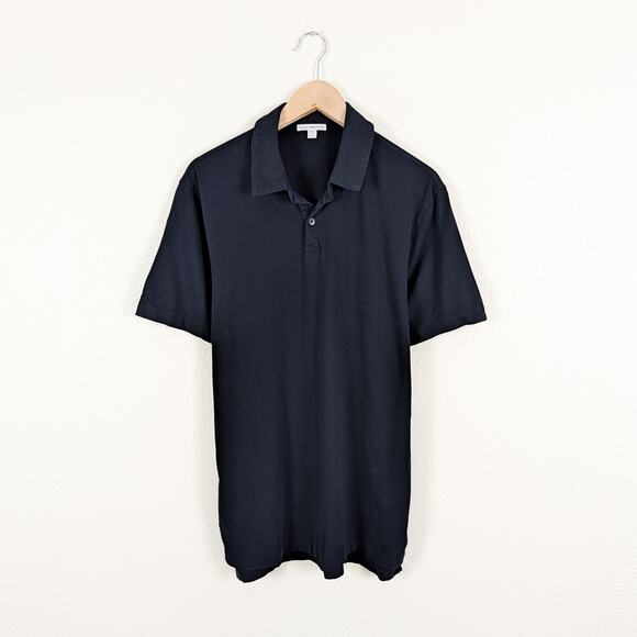 James Perse Standard Vintage suede Jersey Polo Shirt Dark Navy - Picture 1 of 6